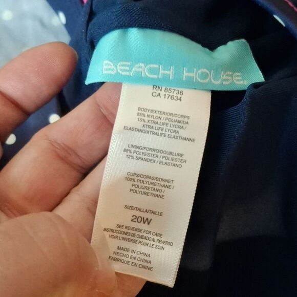 Beach House Navy and White Polka Dot Tankini swim top size 20W - Picture 2 of 3